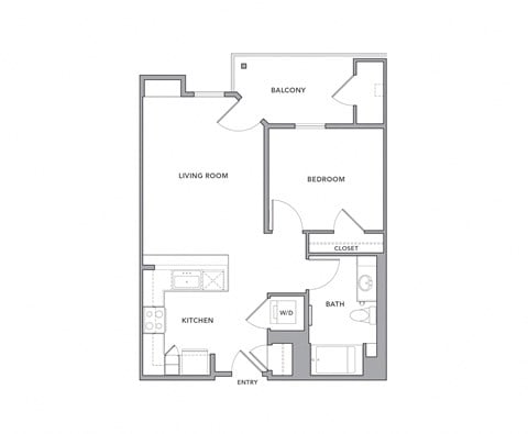 Floor plan for 1 bed, 1 bath, 751 sqft